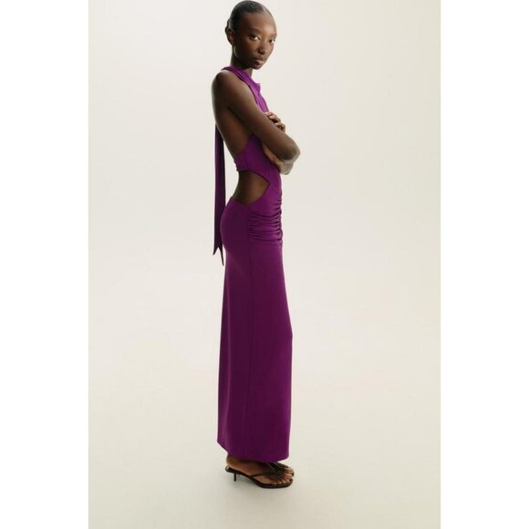 ZARA GATHERED HALTER LONG DRESS - Picture 4 of 10